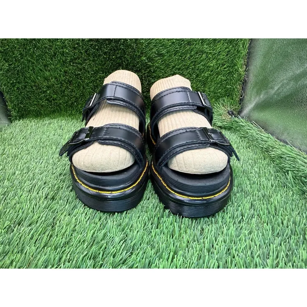 Dr. Martens Myles 11822002 Slide Sandal Women 7 Black Leather Platform DualStrap
